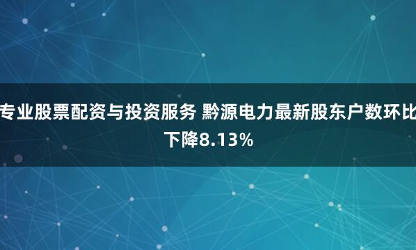 专业股票配资与投资服务 黔源电力最新股东户数环比下降8.13%
